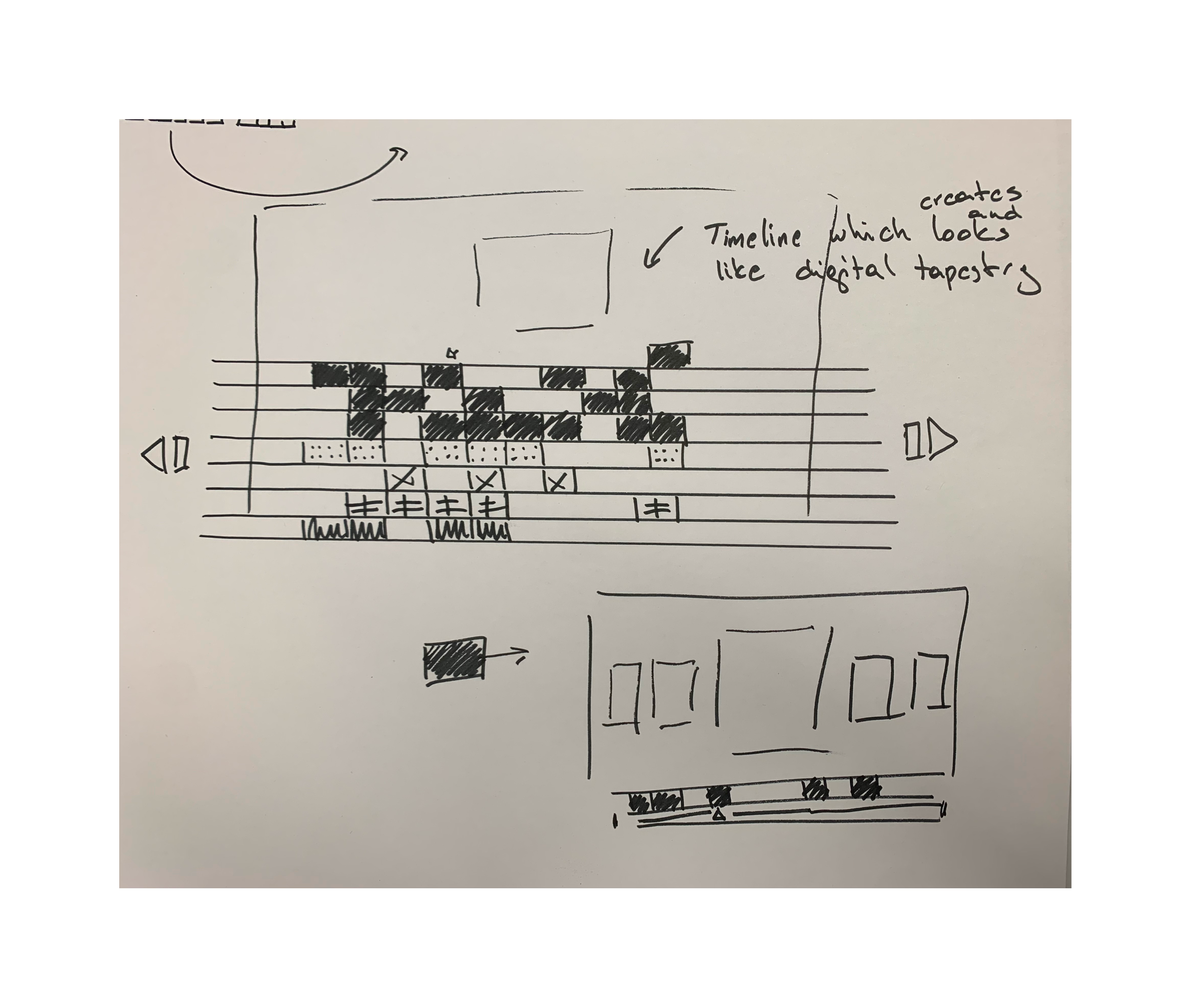 Ideation sketches for interface layout and navigation patterns