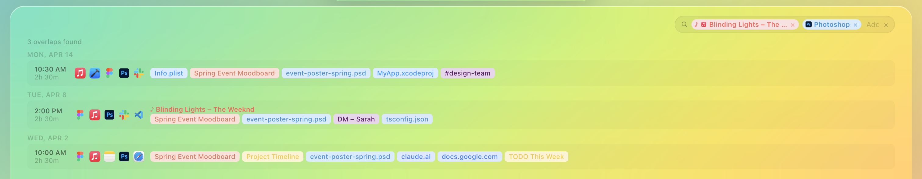 Intersectional Search — full timeline view with contextual metadata