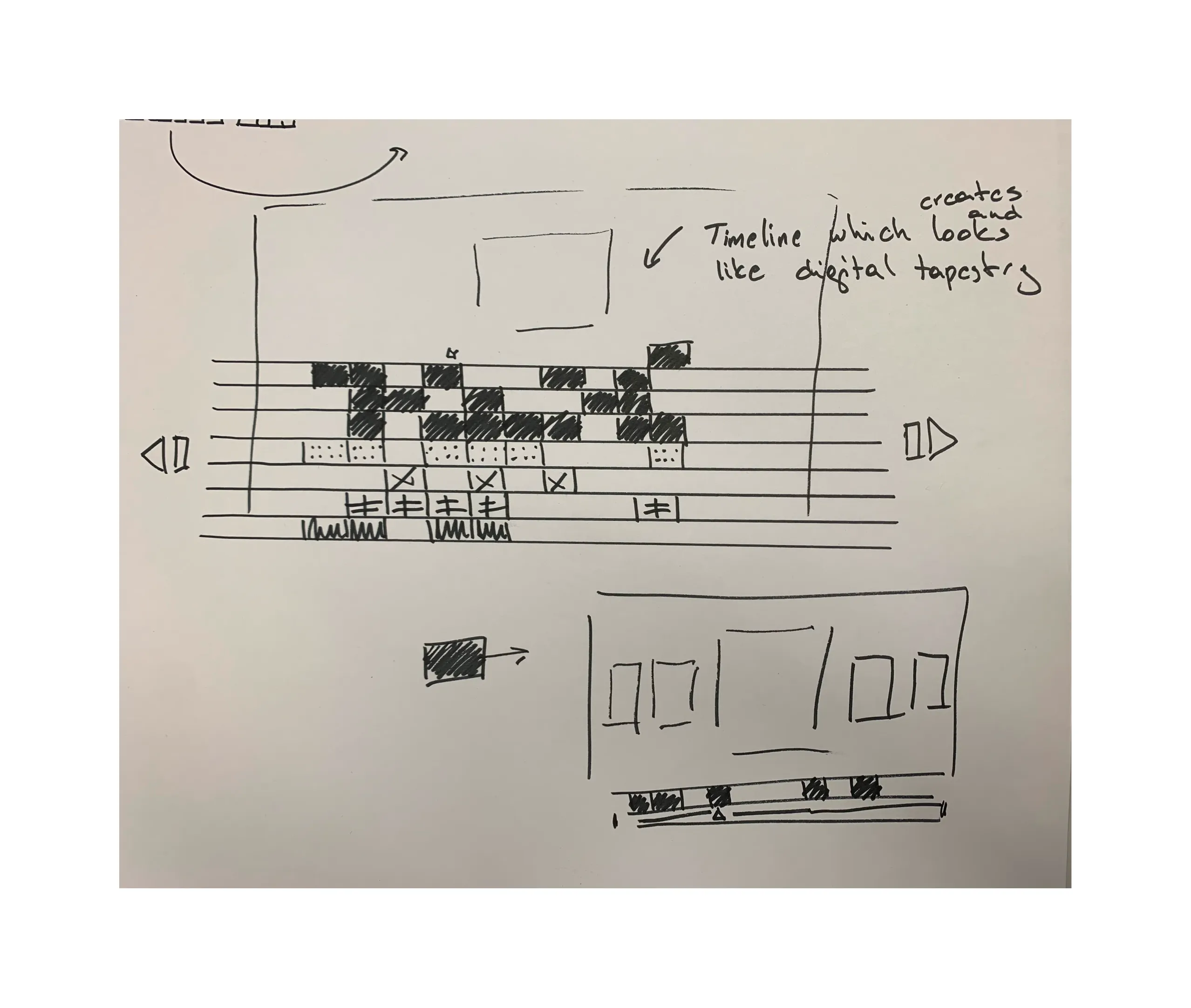 Ideation sketches for interface layout and navigation patterns